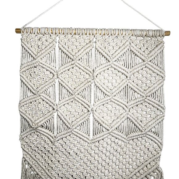 Boho Macramé Wall Hanging 33X20 | Woven Art Tapestry | Neutral Fringe Decor - Picture 2 of 6